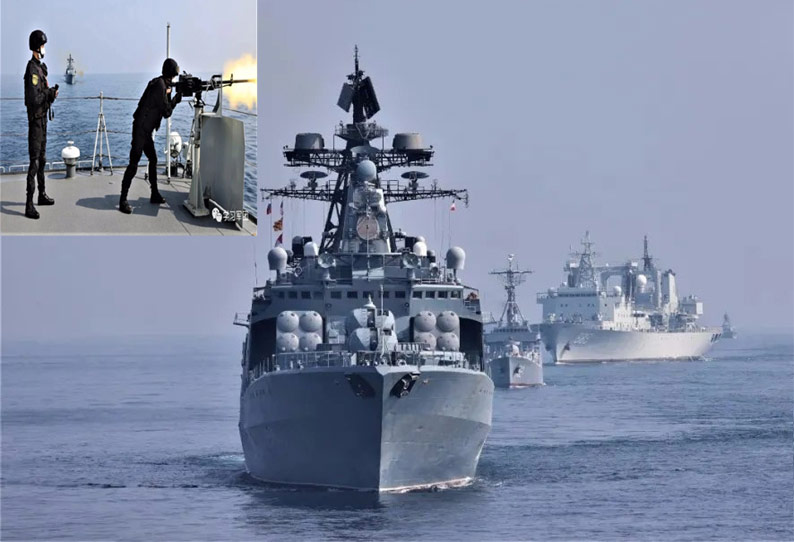 இந்திய பெருங்கடலில் கூட்டு பயிற்சி மேற்கொண்ட நாடுகள்…. அதிகரிக்கும் பதற்றம்…!!!