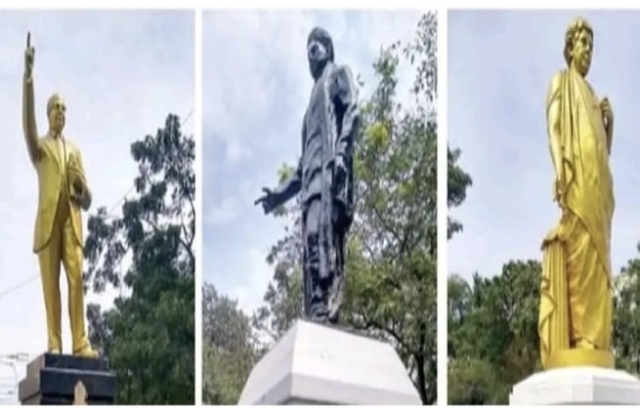 தலைவர்களின் சிலைகளுக்கு…. அவசர அவசரமாக மாலை அணிவித்த அதிகாரிகள்…. வெளியான பரபரப்பு தகவல்….!!!!