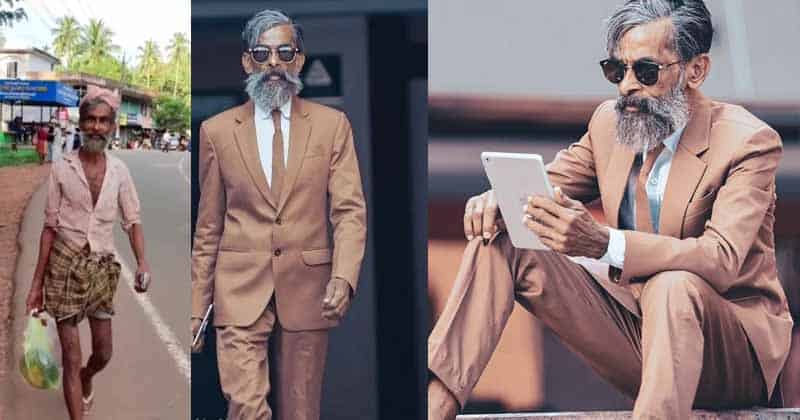 கோட் சூட் போட்டு…. மாடலிங்காக மாறி…. இணையத்தை கலக்கும் 6௦ வயது கூலித் தொழிலாளி….!!!