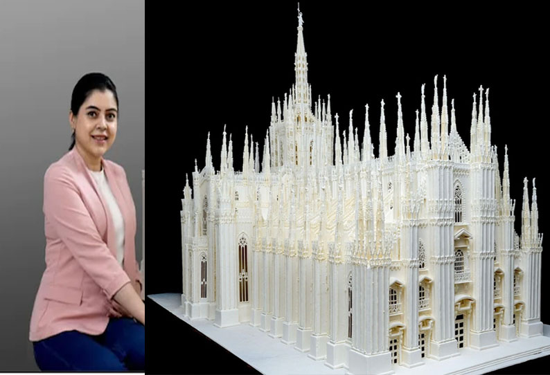 சிக்கலான வடிவமைப்பு கேக்…. அதுவும் 100 கிலோ…. உலக சாதனை படைத்த இந்திய பெண்…!!!