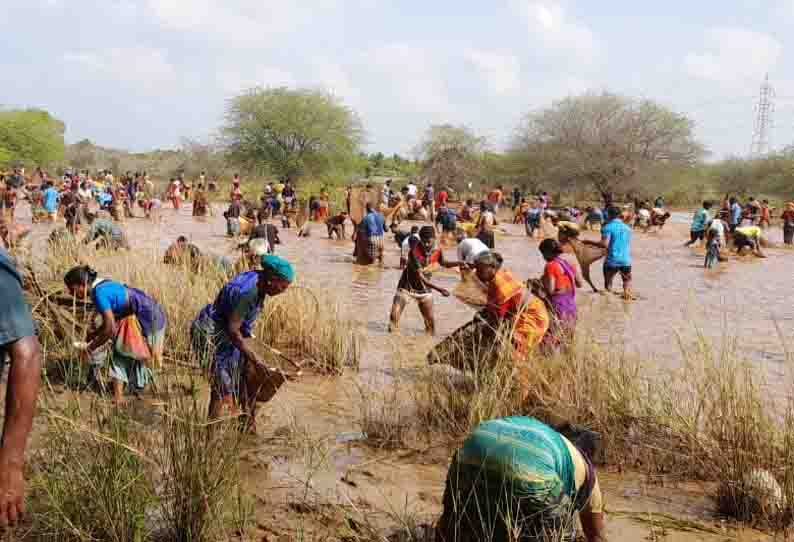 இவ்வளவு மீன்களா?…. நடைபெற்ற மீன்பிடித் திருவிழா…. கலந்துகொண்ட பொதுமக்கள்….!!