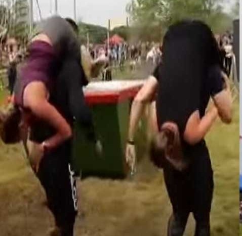 மனைவியை தன் தோளில் சுமந்துகொண்டு ஓடும் கணவர்கள்…. ஹங்கேரியில் தூள் பறக்கும் ஓட்டப்பந்தயம்….!!!!