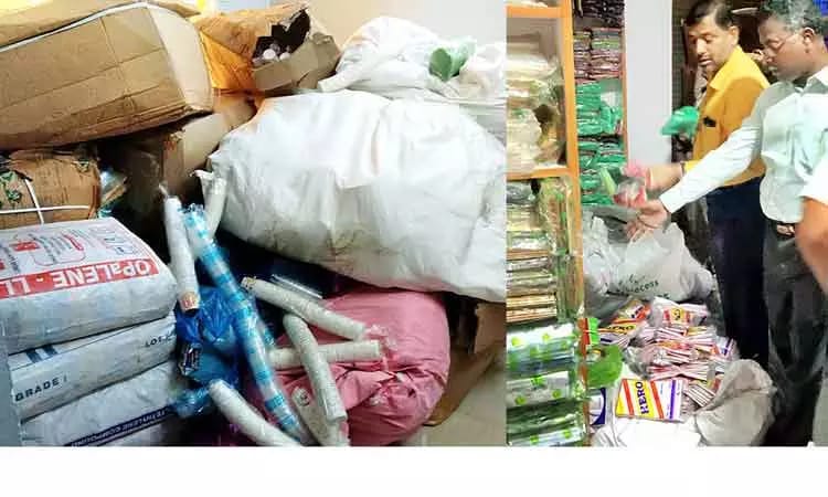கடைகளில் திடீர் சோதனை…. ரூ. 1 1/4 லட்சம் மதிப்புள்ள பிளாஸ்டிக் பொருட்கள் பறிமுதல்…. அதிகாரிகள் அதிரடி….!!!