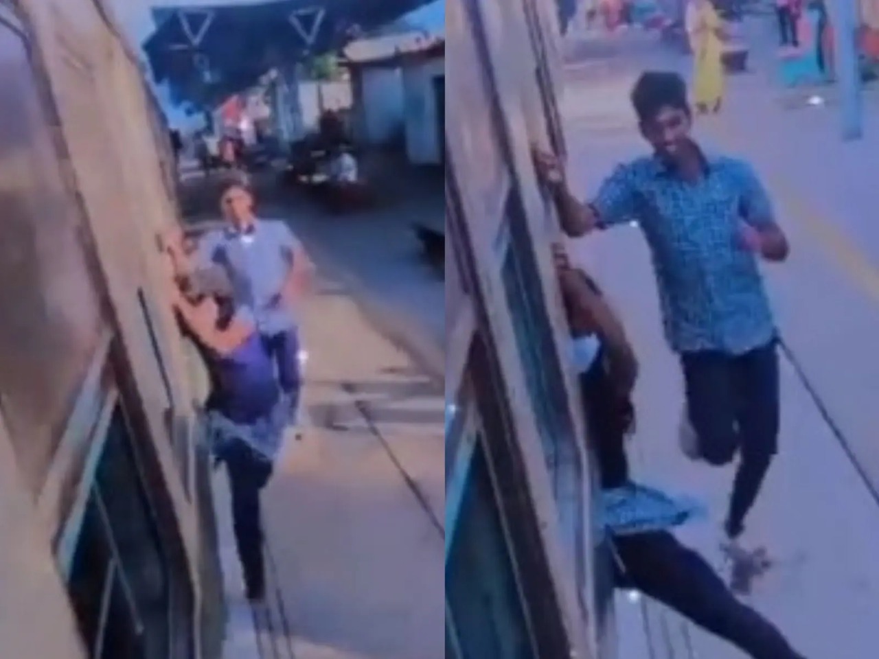 மின்சார ரயிலில் ஆபத்தான பயணம்….. மாணவர்களுக்கே சவால் விடும் அரசு பள்ளி மாணவி…. அதிர்ச்சி வீடியோ….!!!!!