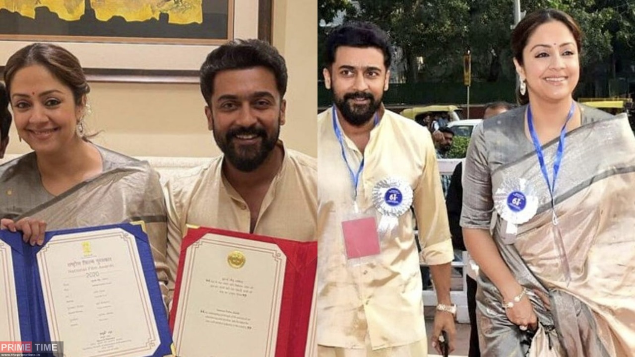 “மேடையில் தேசிய விருது வாங்கும் சூர்யா”….  ஜோதிகா செய்த செயல்…. வைரலாகும் வீடியோ….!!!!!!