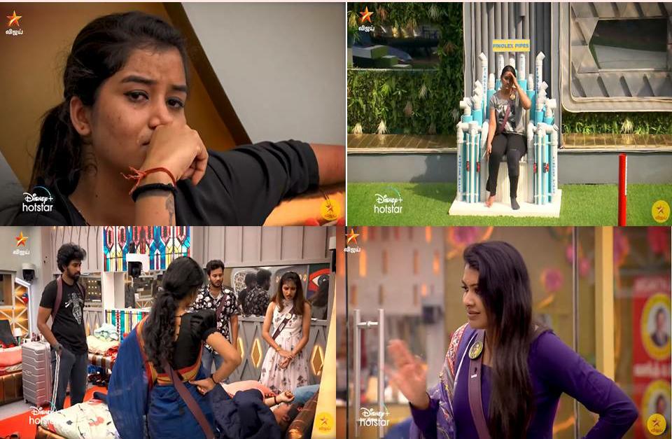 பிக் பாஸ் வீட்டின் தலைவரான மைனா…. அழுது புலம்பும் தனலட்சுமி…. சூடு பிடிக்கும் ஆட்டம்….!!!!!