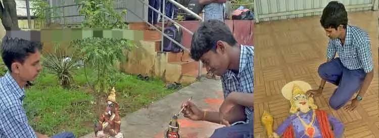 களிமண்ணால் ஆன சாமி சிலைகள்…. தத்ரூபமாக செய்து அசத்திய அரசு பள்ளி மாணவர்கள்…. குவியும் பாராட்டுக்கள்…!!!