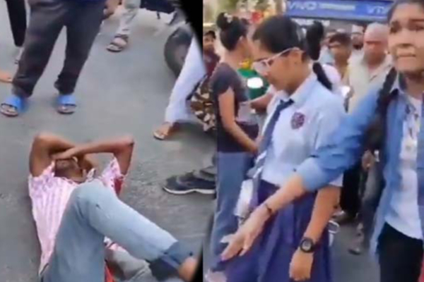மாணவியிடம் சில்மிஷம் செய்த இளைஞர்… நடுரோட்டில் மாணவி கொடுத்த தண்டனை…. வைரலாகும் வீடியோ…!!!