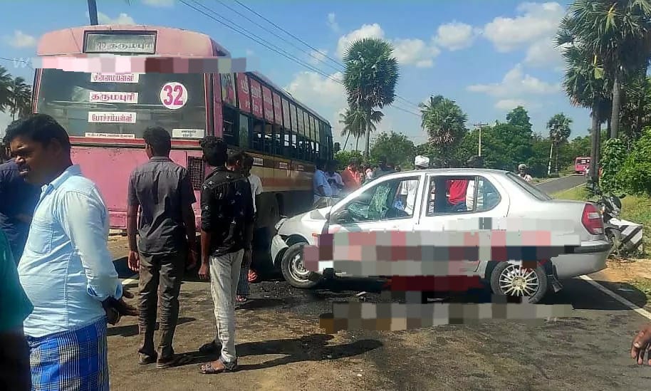 அரசு பேருந்து-கார் மோதல்…. முதியவருக்கு நடந்த விபரீதம்…. தர்மபுரியில் கோர விபத்து…!!