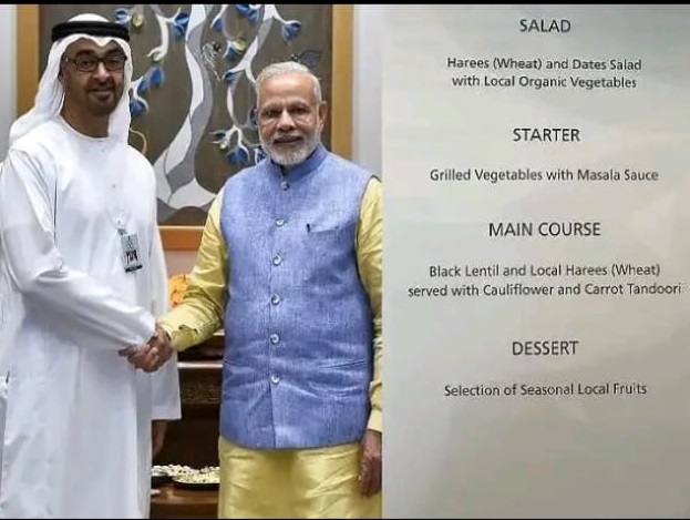 பிரதமர் மோடிக்கான UAE அதிபரின் சிறப்பு மெனு…. என்னென்ன Item…? இதோ பாருங்க…!!