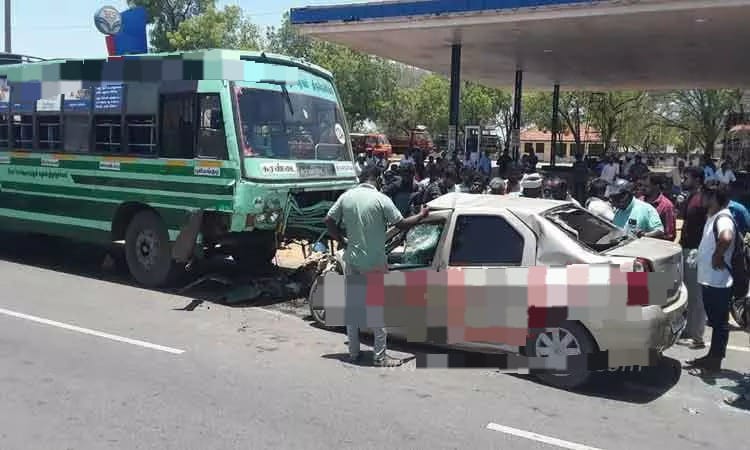 அரசு பேருந்து-கார் நேருக்கு நேர் மோதல்…. பரிதாபமாக இறந்த விவசாயி…. கோர விபத்து…!!