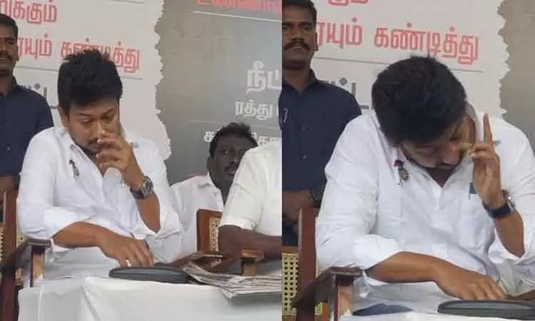 நீட் தேர்வுக்கு எதிரான போராட்டம்… மேடையில் கண்கலங்கிய அமைச்சர் உதயநிதி… வைரலாகும் புகைப்படம்…!!!