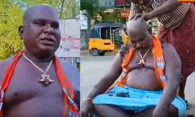 கோவையில் அண்ணாமலை தோல்வி… நடுரோட்டில் அமர்ந்து மொட்டையடித்த பாஜக நிர்வாகி…. பரபரப்பு…!!!