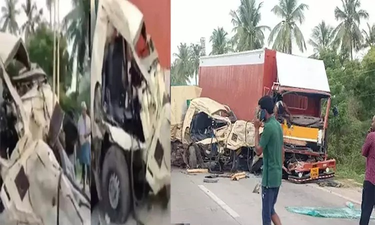 2 லாரிகள் மோதி கோர விபத்து… உடல் நசுங்கி 6 பேர் பலி… 5 பேர் கவலைக்கிடம்.. பரபரப்பு சம்பவம்…!!