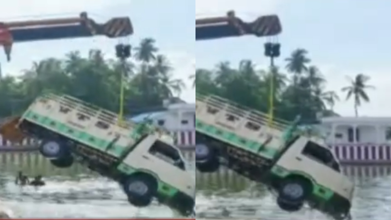 எல்லாம் போச்சி… கோவில் தெப்பக்குளத்தில் பாய்ந்த வாகனம்…  தீயணைப்பு வீரர்களின் செயல்…!!