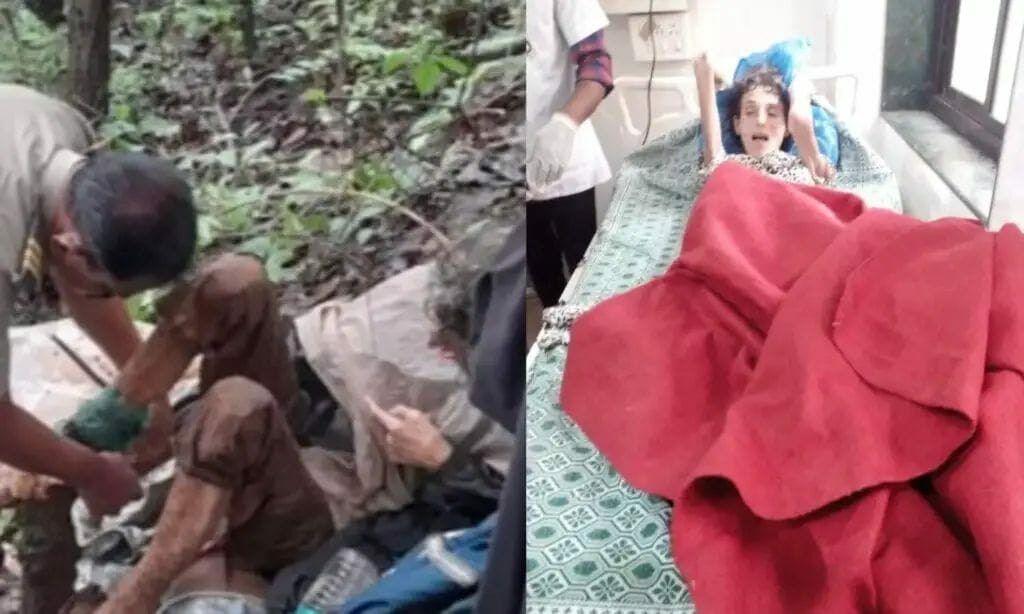 வனப்பகுதியில் சங்கிலியால் கட்டப்பட்ட நிலையில் பெண் எலும்பும் தோலுமாக மீட்பு..!!!