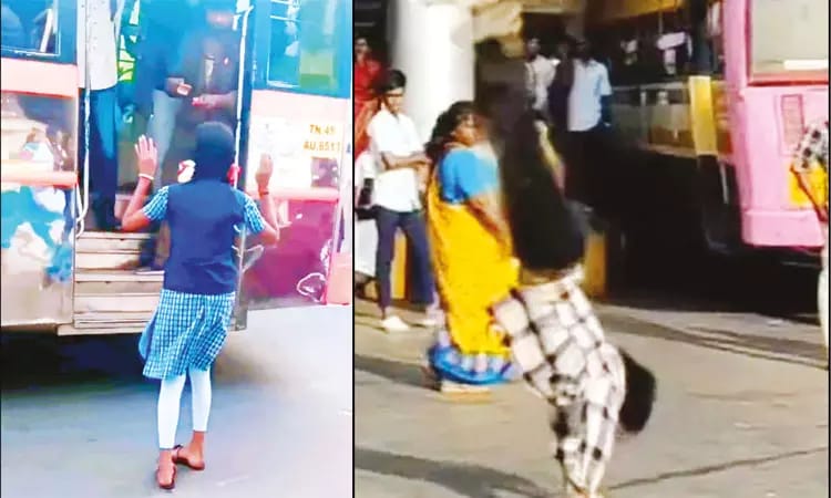 செம ஷாக்…! சாலையில் பேருந்தை வழிமறித்து ரீல்ஸ்…. பஸ் ஸ்டாண்டில் பள்ளி மாணவிகள் அட்டகாசம்….!!!