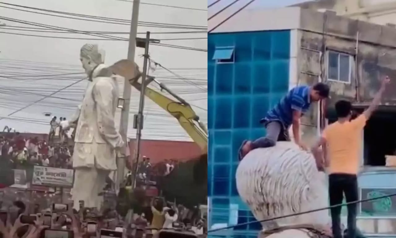 “வங்கதேசத்தின் தந்தை”… முதல் பிரதமர் முஜிபூர் ரகுமான் சிலை மீது சிறுநீர் கழித்த போராட்டக்காரர்கள்… அதிர்ச்சி வீடியோ…!!!