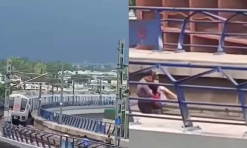 “வேகமாக வந்த ரயில்”… திடீரென டிராக்கில் தறிக்கட்டு ஓடிய இளம் பெண்… குண்டு கட்டாக தூக்கிய அதிகாரிகள்… திக் திக் வீடியோ…!!!
