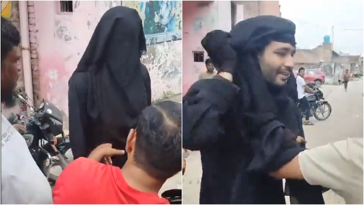காதலியை பார்க்க புர்கா அணிந்த நபர்…. இப்படி சிக்கிட்டாரே…. வைரலான காணொளி….!!