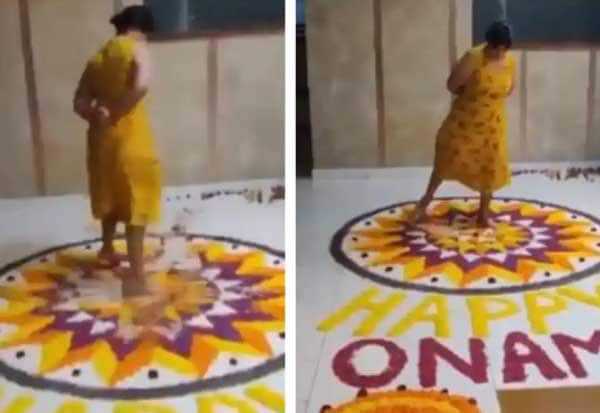 குழந்தைகள் போட்ட அழகிய பூக்கோலம்… காலால் மிதித்து அழித்த கொடூரம்… இப்படியும் ஒரு பெண்ணா..?