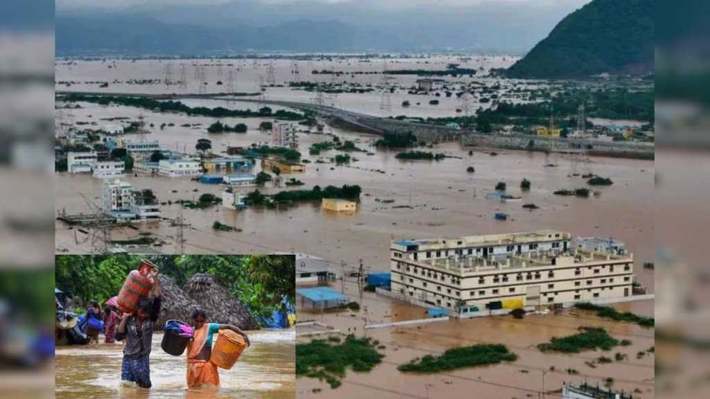தொடர் கனமழை…. வெள்ளத்தில் மூழ்கிய வீடுகள்… தத்தளிக்கும் ஆந்திரா, தெலங்கானா…!!