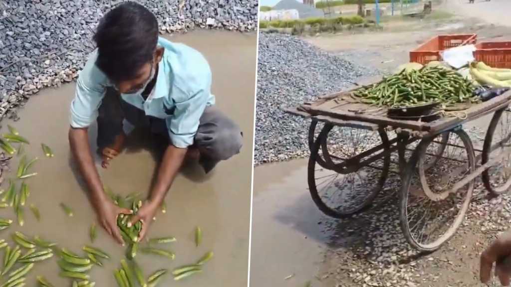 அடேய்…! நீ சாப்பிடறதா இருந்தா இப்படி செய்வியா…? அதுவும் அழுக்கு தண்ணில போயி… பார்த்தாலே பதறுதே… வீடியோ வைரல்…!!