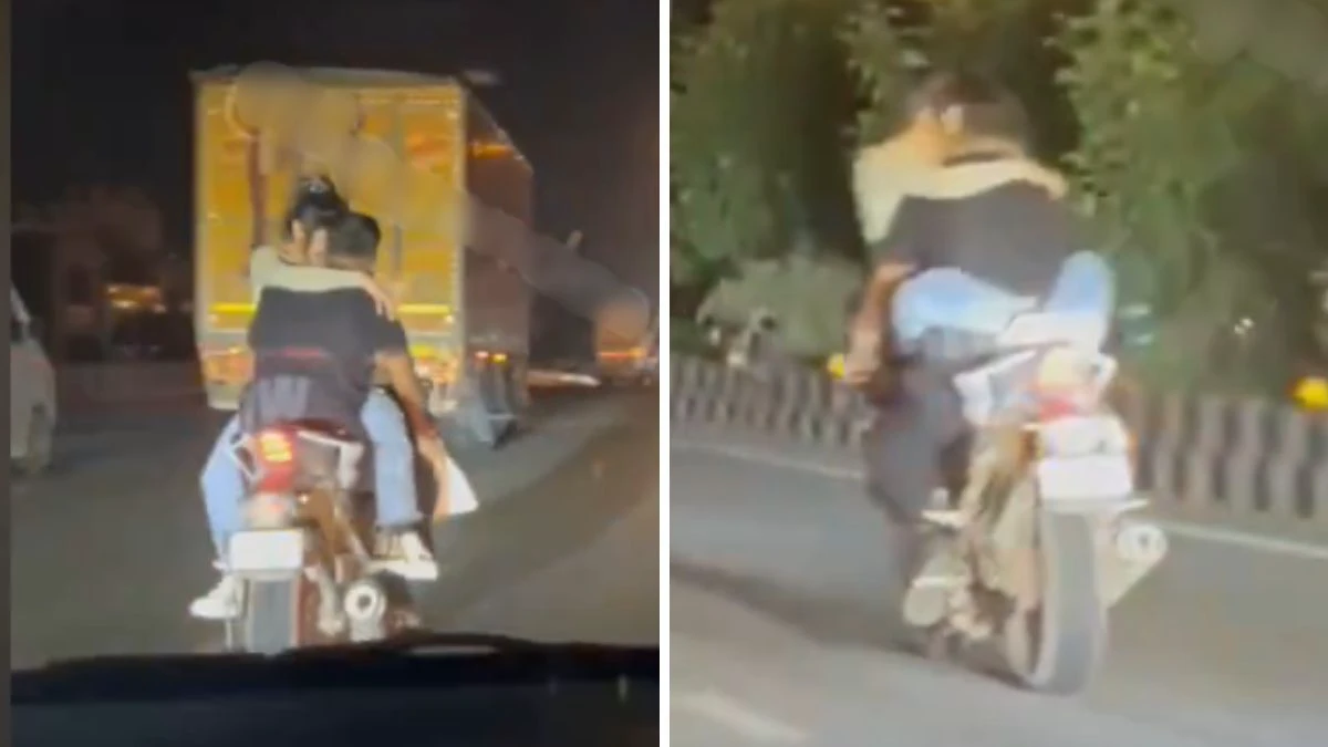 “நடுரோட்டில் பைக்கில் அத்துமீறிய காதல் ஜோடி”… ச்ச்சீ.. பப்ளிக்கா இப்படியா செய்வீங்க… கண்டனங்களை குவிக்கும் வீடியோ…!!