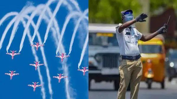 சென்னை மெரினாவில் இன்று விமான சாகச நிகழ்ச்சி… முக்கிய சாலைகளில் போக்குவரத்து மாற்றம்… முழு விவரம் இதோ..!!