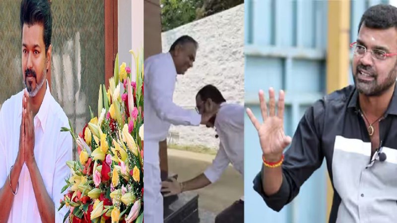 விஜய் போட்ட உத்தரவு… “புஸ்ஸி ஆனந்த் காலில் விழுந்து ஆசீர்வாதம் பெற்று தவெக-வில் இணைந்தார் தாடி பாலாஜி..!!