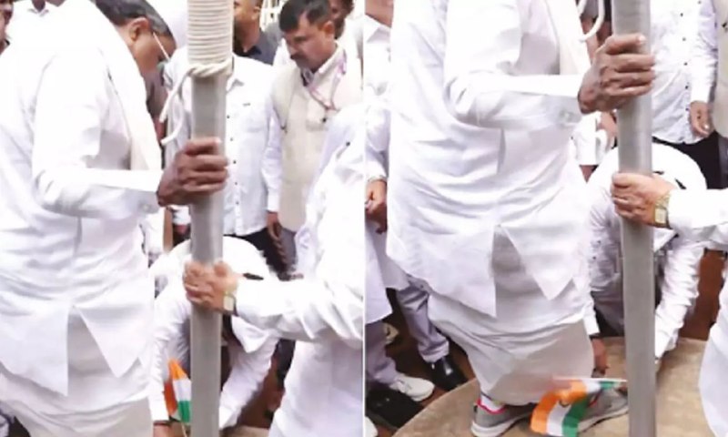 சர்ச்சை வீடியோ…! சித்தராமையாவின் ஷூவை கையில் தேசிய கொடியுடன் கழற்றிய காங். தொண்டர்… காந்தி ஜெயந்தியில் நடந்த அதிர்ச்சி சம்பவம்..!!