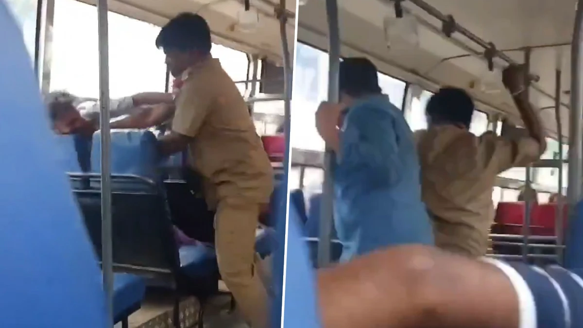 அரசு பேருந்தில் பயணித்த பயணி…. திடீரென கண்மூடித்தனமாக தாக்கிய பேருந்து நடத்துனர்…. பகிர் வீடியோ…!!!