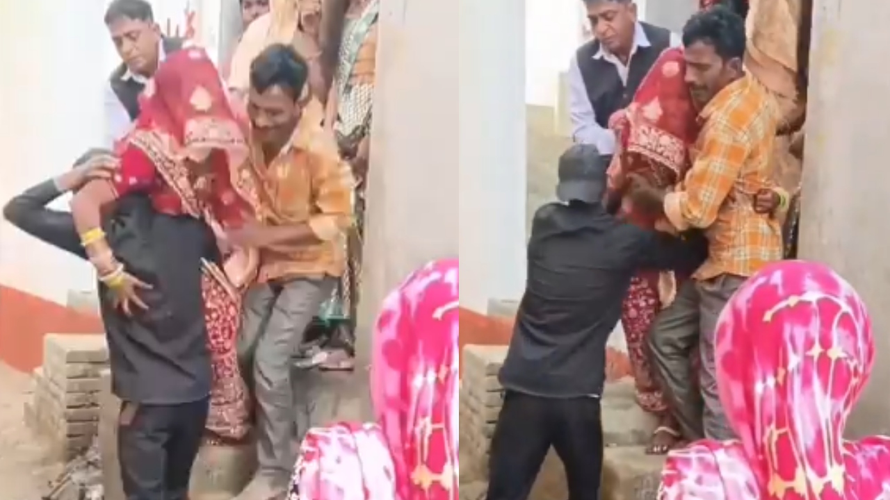 “நான் வர மாட்டேன்”… திருமணம் முடிந்து மணமகன் வீட்டிற்கு செல்ல மறுத்த இளம்பெண்… குண்டுக்கட்டாக தூக்கிய சென்ற குடும்பத்தினர்… வைரல் வீடியோ…!!