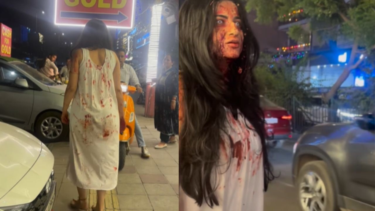 OMG: முகத்தில் காயம்… ரத்தக்கறை படிந்த உடையுடன் சாலையில் உலா வந்த இளம்பெண்…  வைரலாகும் வீடியோ…!!