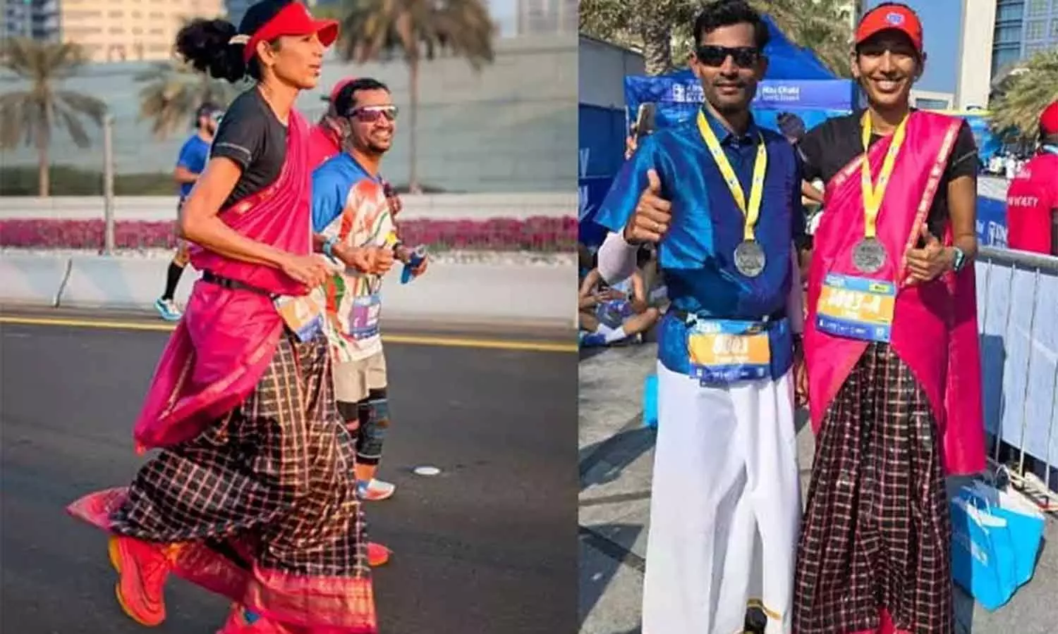 அடடே…! மாரத்தான் போட்டியில் தமிழக பாரம்பரிய உடையில் கலந்துகொண்டு தம்பதியினர் சாதனை..!!