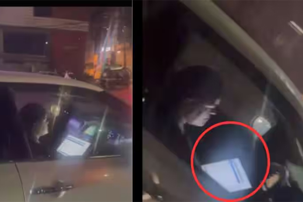 கார் ஓட்டிக் கொண்டே பெண் பார்த்த வேலை…  வெளியான வீடியோவை கண்டு அதிர்ந்து போன இணையவாசிகள்…!!!