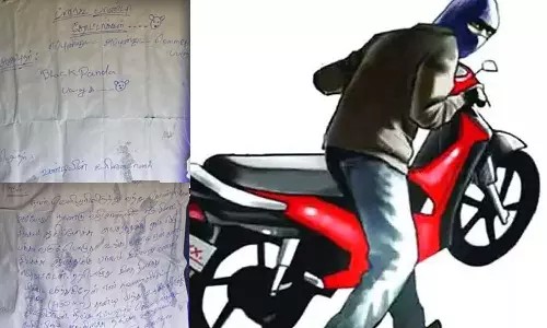 “திருடிய பைக்கை மீண்டும் கொண்டு வந்து விட்ட திருடன்”… அதுவும் ரூ. 1500 பணத்துடன்…‌அந்த மன்னிப்பு கடிதத்தை பார்க்கணுமே… அதுதாங்க ரொம்ப ஹைலைட்..!!!