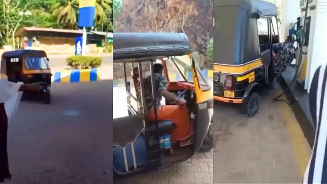 பெட்ரோல் பங்கிற்குள் வேகமாக வந்த ஆட்டோ… திடீரென ஏற்பட்ட கோர விபத்து…. அதிர்ச்சி வீடியோ…!!