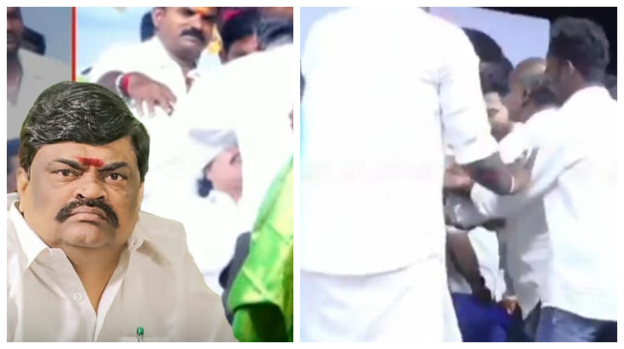 “மேடையில் சால்வை அணிவிக்காததால் ஆத்திரம்”… தொண்டரை கன்னத்தில் அறைந்த அதிமுக EX. அமைச்சர் ராஜேந்திர பாலாஜி… பரபரப்பு சம்பவம்…!!!