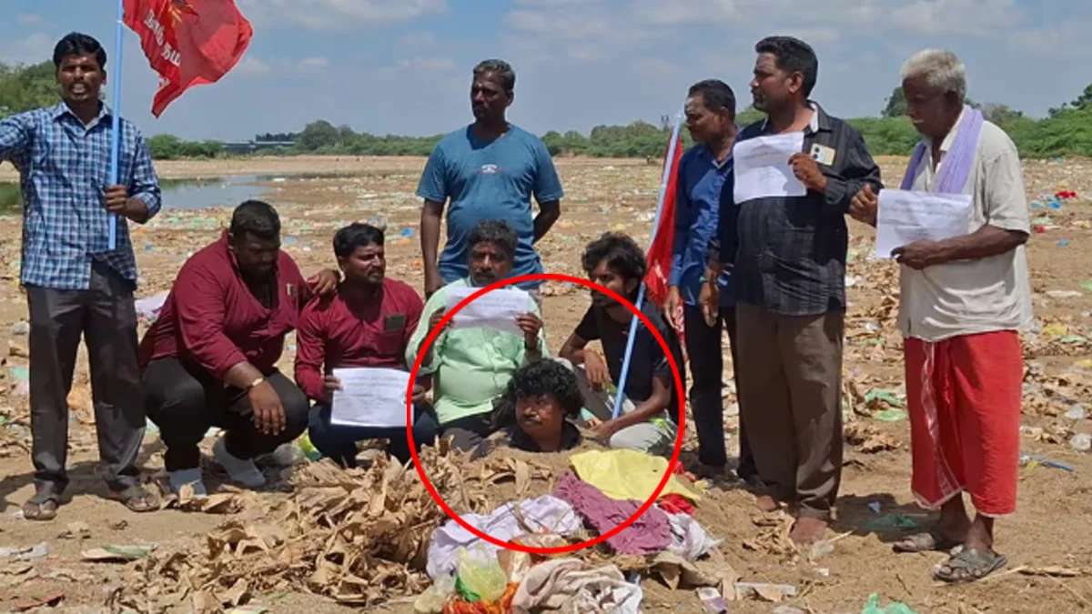 “மண்ணுக்குள் புதைந்து நூதன முறையில் போராட்டம் நடத்திய நாம் தமிழர் கட்சி நிர்வாகி”… ஏன் தெரியுமா…?