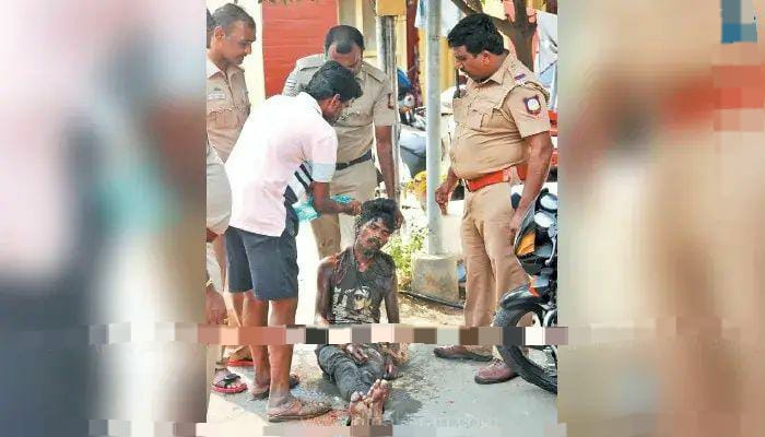 முதியவரின் கழுத்தை அறுக்க முயன்ற வாலிபர்…. அலறிய மனைவி…. தர்மஅடி கொடுத்த பொதுமக்கள்…. பரபரப்பு சம்பவம்…!!