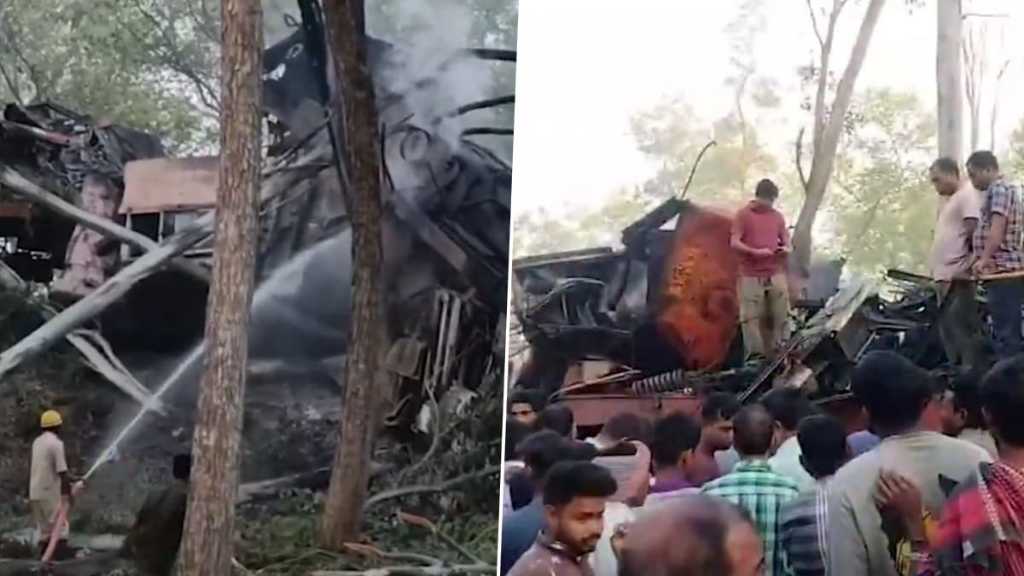 அதிகாலையிலேயே அதிர்ச்சி…!! “நேருக்கு நேர் மோதிய 2 ரயில்கள்”… 2 பேர் பலி… 5 பேர் படுகாயம்… பரபரப்பு வீடியோ…!!