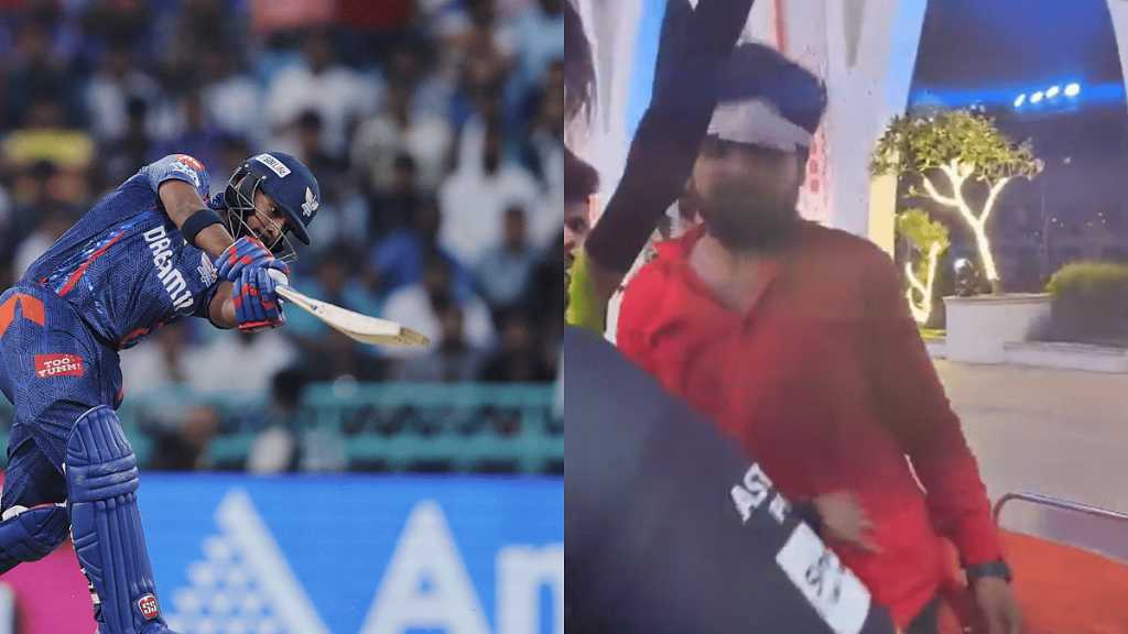 நிக்கோலஸ் பூரன் அடித்த சிக்ஸில் ரசிகரின் தலையை பதம் பார்த்த பந்து… “பலத்த அடி, பெரிய கட்டு”.. ஆனாலும் போட்டி முடியும் வரை… வீடியோ வைரல்..!!