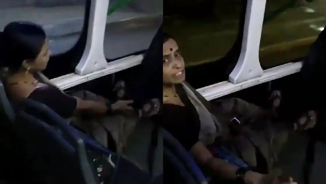 இது என்ன உங்க அப்பா வீட்டு பஸ்ஸா?… காலை சீட்டு மேல வைத்துக்கொண்டு கறராக பேசிய பெண்… வீடியோ வைரல்..!!