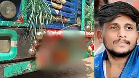 அடக்கடவுளே…! 12 கி.மீ தூரம் வாலிபரின் உடலை இழுத்து சென்ற லாரி…. எஸ்கேப்பான டிரைவர்… கைக்குழந்தையுடன் கதறும் மனைவி…!!