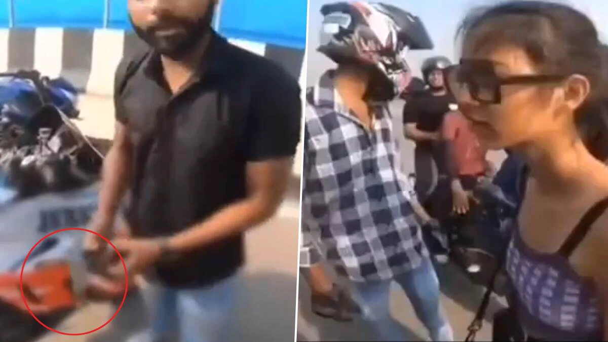 நடு ரோட்டில் துப்பாக்கியை காட்டி மிரட்டிய முன்னாள் காதலர்… வாக்குவாதம் வன்முறையாக மாறிய சம்பவம்… வைரலாகும் வீடியோ…!!