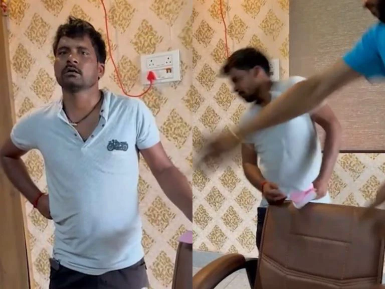 விடுமுறை கேட்ட டிரைவரை தன்னைத்தானே அடிக்கச் சொல்லி கொடுமை செய்த தொழிலதிபர்… வைரலாகும் வீடியோ…!!