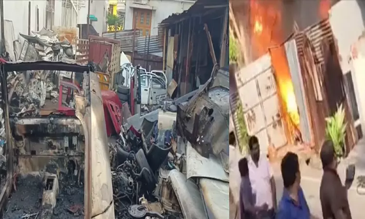 பழைய கார் உடைக்கும் குடோனில் திடீர் தீ விபத்து… ரூபாய் 1 லட்சம் மதிப்பிலான பொருள்கள் எரிந்து நாசம்… பரபரப்பு சம்பவம்…!!!