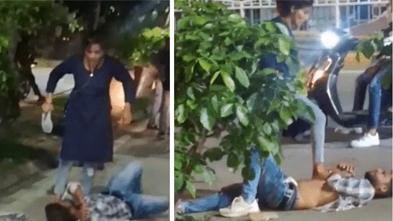 “வேறொரு பெண்ணுடன் ரொமான்ஸ்”… நடுரோட்டில் காதலனை செருப்பால் அடித்து நெஞ்சில் ஏறி மிதித்த காதலி”… அது மட்டுமா சட்டையை கிழித்து… அதிர்ச்சி வீடியோ..!!!