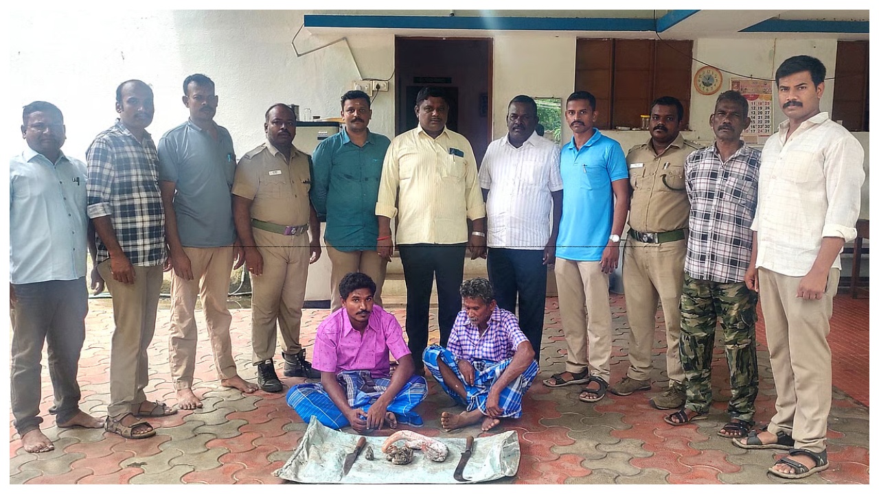 வளர்ப்பு நாய்களுடன் நின்ற தந்தை, மகன்…. இந்த வேலை தான் நடக்குதா….? தட்டி தூக்கிய வனத்துறை…. அதிரடி நடவடிக்கை…!!